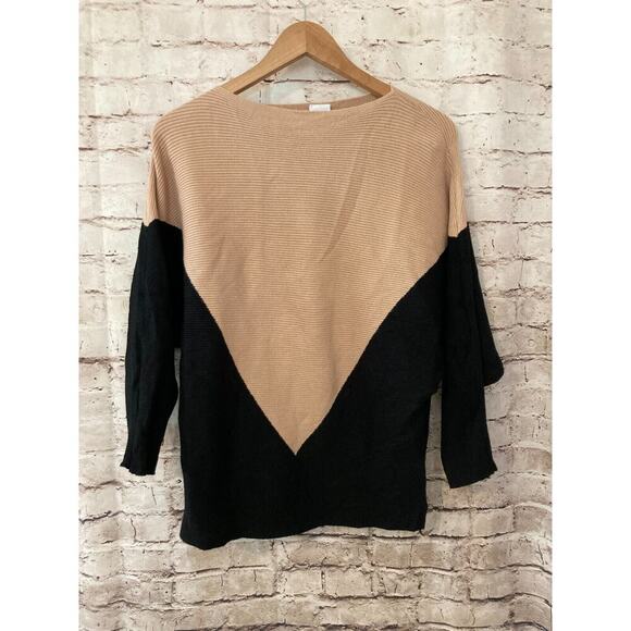 Northern Angel Sweater Womens XL Pullover Camel & Black Ribbed Colorblock - Picture 1 of 13